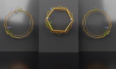 düğün altın çiçekli çerçeveler ve siyah arka plan