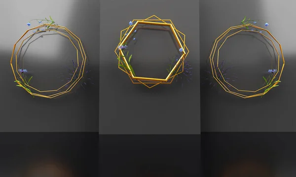 düğün altın çiçekli çerçeveler ve siyah arka plan