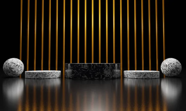 Formlu üç soyut altın geometrik podyum