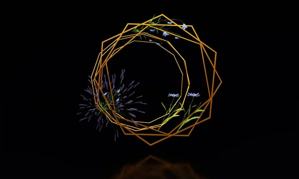 Siyah arkaplanda Altın Çiçek Çerçevesi