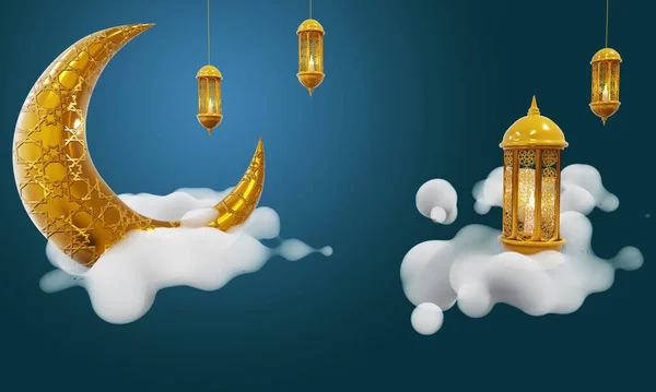 Ramazan Kareem arka plan Hilal Ay ve Fener Yıldırımı gökyüzünde