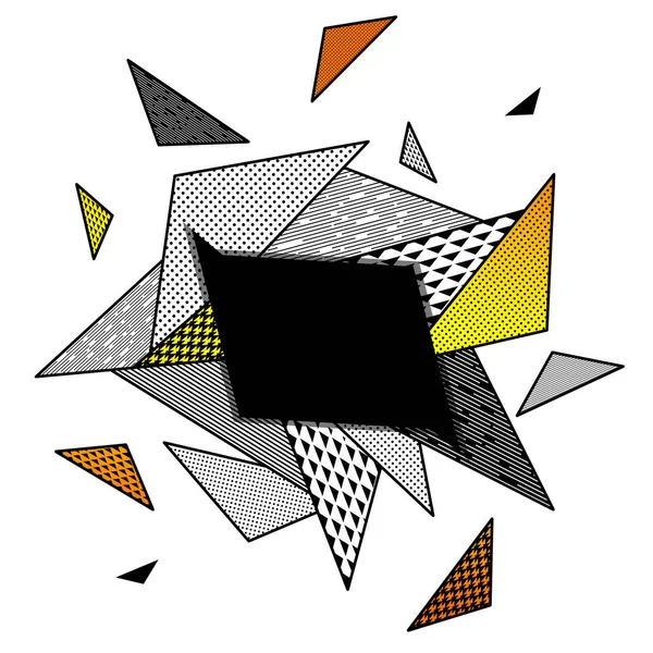 Abstract geometric poster with yellow and black triangles with patterns with space inside for text