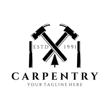 Marangoz logosu vektör vintage illüstrasyon tasarımı