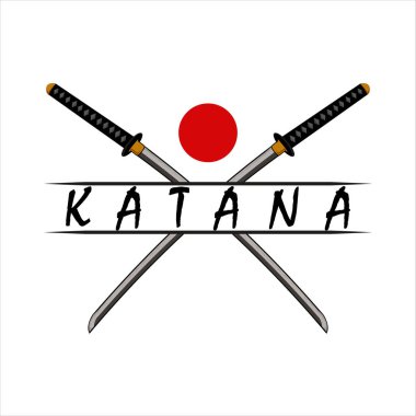 Katana kılıç vintage logo şablonu vektör illüstrasyon tasarımı. Modern Japon kılıcı amblemi logosu. Samuray Japon savaşçısı logosu konsepti vintage tasarımı için kılıç