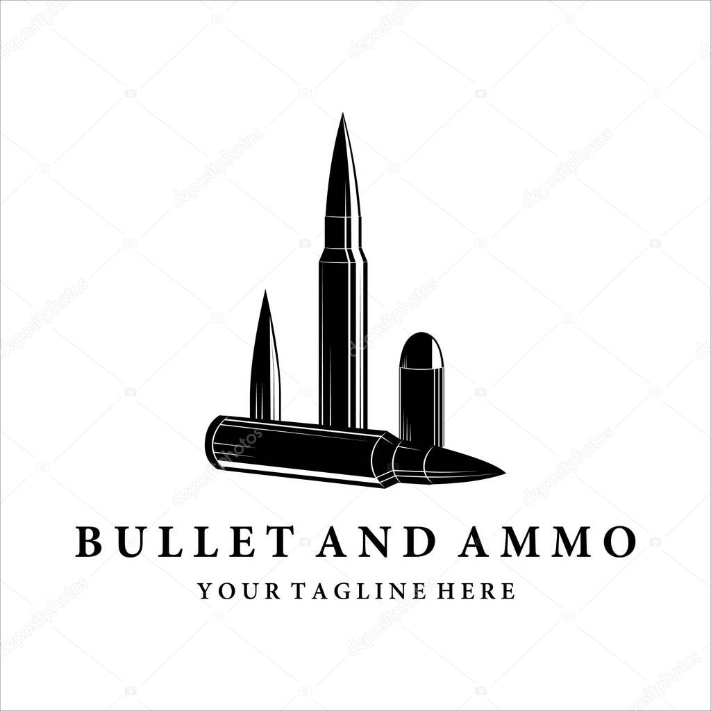 Bullet ammo vintage vector logo illustration template design. army and military equipment for war or gun logo concept vector design