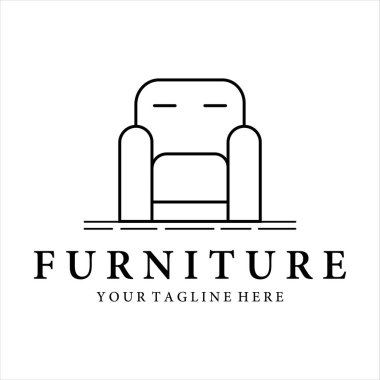 Mobilya logosu çizgisi sanat vektör çizimi şablon ikon tasarımı. İç logo konsept etiket tasarımı için kanepe