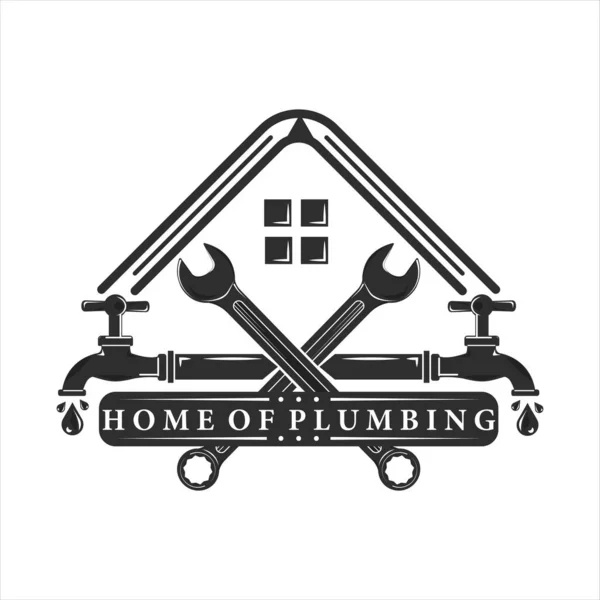 Tesisat logosu vintage vektör çizim şablonu tasarımı. Profesyonel iş konsepti amblemi tasarımı için tesisatçı logosu