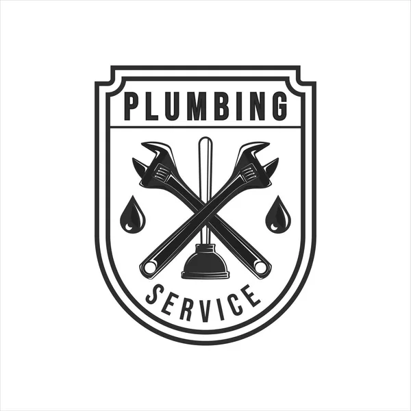 Tesisat logosu vintage vektör çizim şablonu tasarımı. Profesyonel iş konsepti amblemi ve rozet tasarımı için tesisatçı logosu
