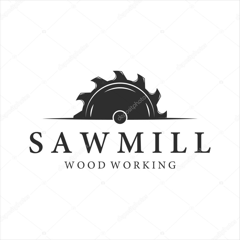 Sawmill logo vintage vector illustration icon template design. carpentry tool and equipment logo for professional carpenter company logo concept emblem design