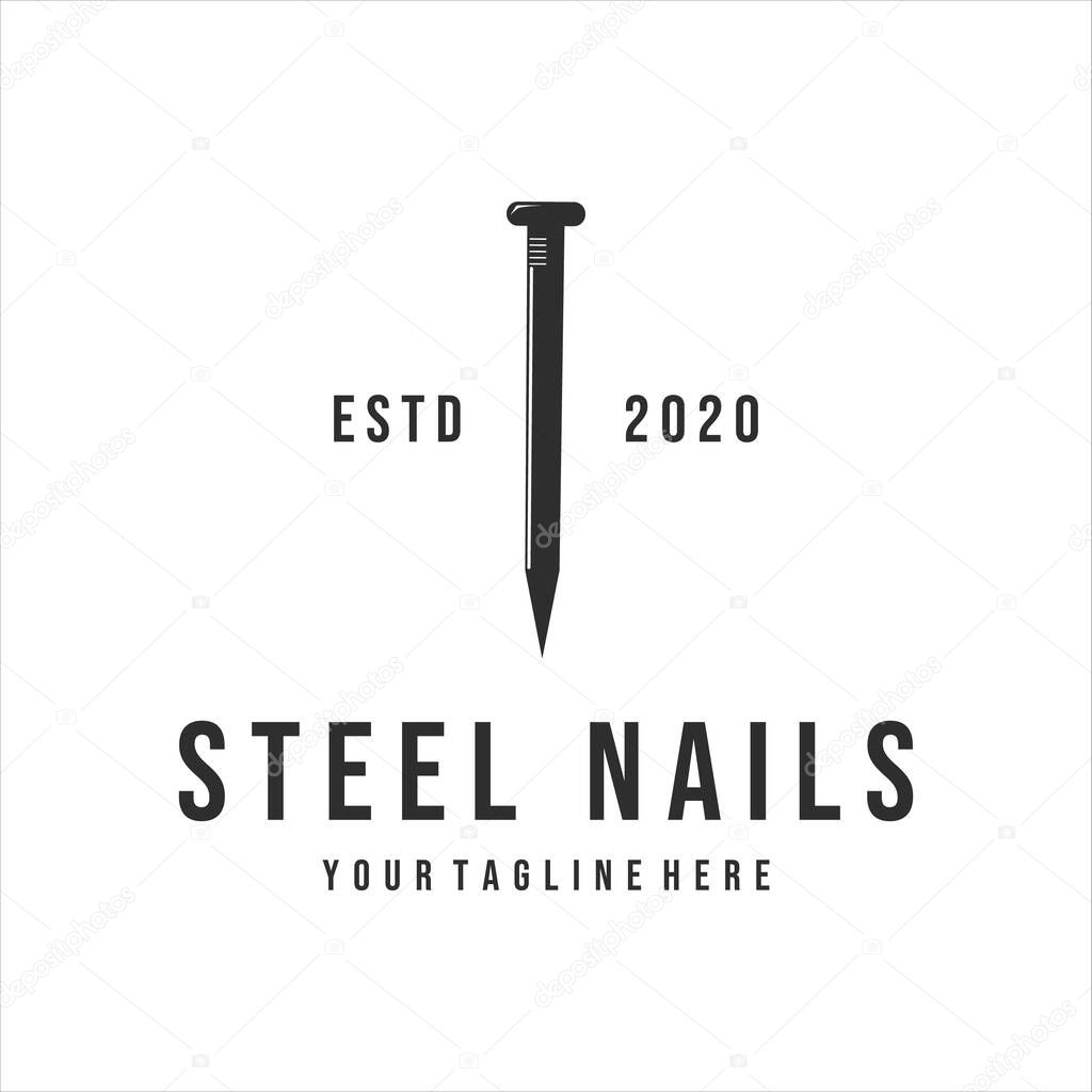 Steel nails logo vintage vector illustration template design . nails logo for mining or carpentry equipment concept icon sign and emblem