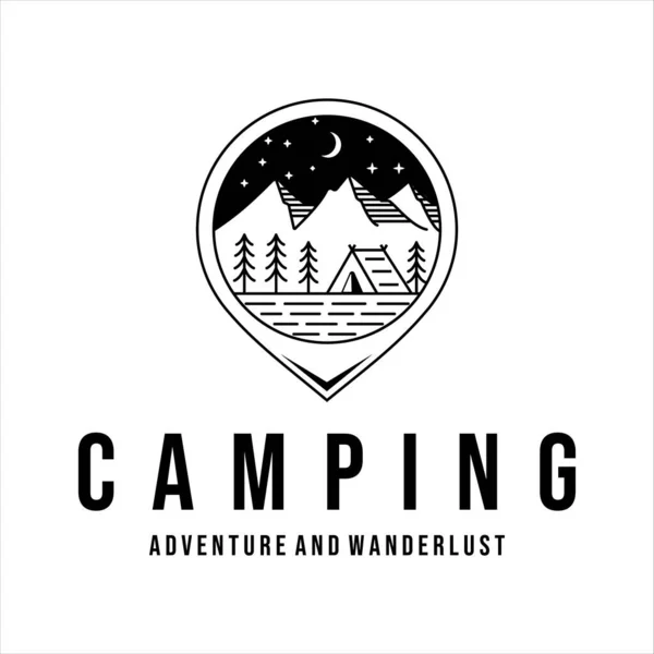 Camping Logo Lijn Kunst Vector Illustratie Sjabloon Pictogram Ontwerp Avontuur — Stockvector