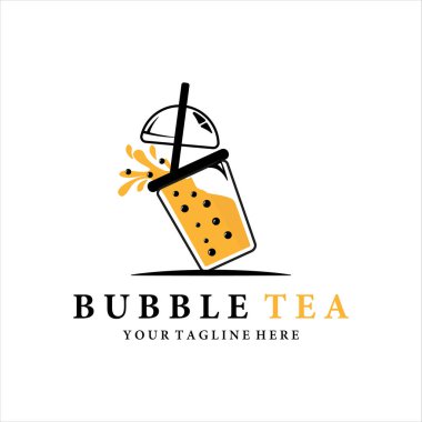 kabarcık içeceği logo vektör illüstrasyon ikon tasarımı. İş yeri veya kafe için boba simgesi logosu içeren soğuk milkshake içeceği