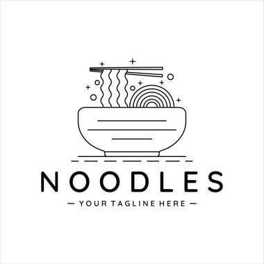 Erişte ya da ramen kasesi logo çizgisi sanat vektörü basit minimalist şablon tasarımı. Restoran işi için Çin ve Japon geleneksel veya modern gıda konsepti sembolü