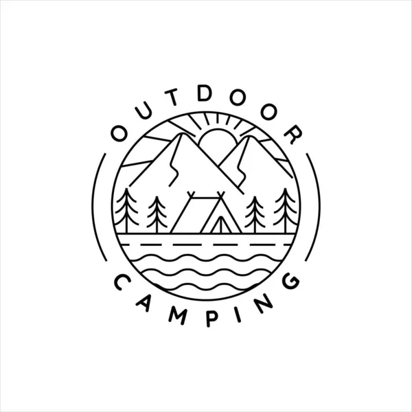 Kamp logosu sanatı basit minimalist vektör çizimi ikon tasarımı. macera ve gezgin şehvet sembolü açık hava yaz kampı ve rozet konsepti