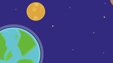 Kuyrukluyıldız dünya animasyon arka plan videosuna düşecek. Astronomi ve bilim teknolojisi için yıldızlar ve ay ile dış uzay keşfi hareketli görüntü grafik çizim tasarımı