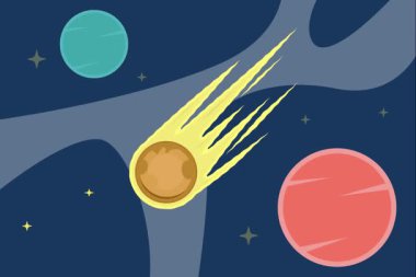 Kuyrukluyıldız gezegen animasyon arka plan video etrafında. Astronomi ve bilim teknolojisi için yıldızlarla dış uzay keşfi animasyon görüntüleri hareketli grafik çizim tasarımı