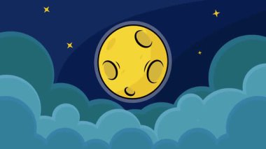 Ay ve gökyüzü gece manzaralı animasyon arka plan videosu. yıldız ve doğa gece manzarası işareti veya macera ve gezgin şehvet sembolü hareketli görüntü grafiksel çizim tasarımı