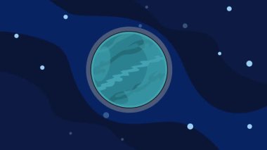 Gezegen Neptün animasyon arka plan videosu. Astronomi ve bilim teknolojisi için yıldızlarla dış uzay keşfi animasyon görüntüleri hareketli grafik çizim tasarımı