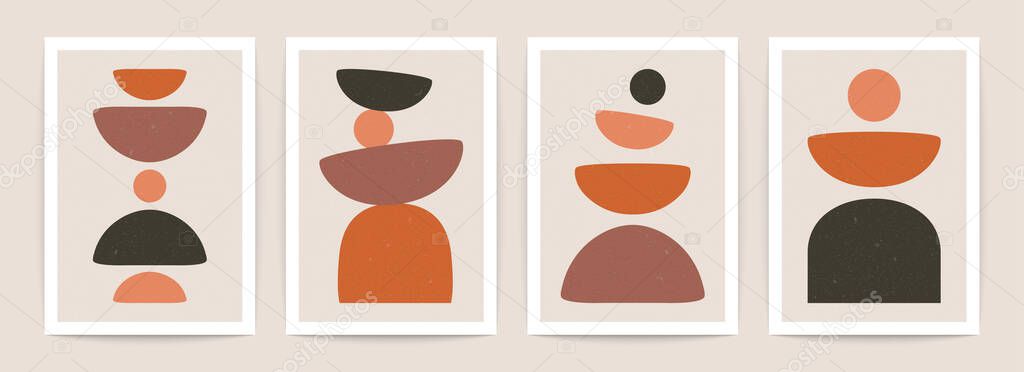 Contemporary art posters with round shapes. Geometric elements in bright colors. 