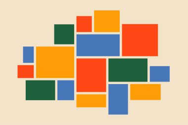 Ruh hali kurulu fotoğraf kolajı. Parlak geometrik tasarım şekilleri. Dekoratif renk paleti, dikdörtgen çerçeve montajı. Vektör sanatı