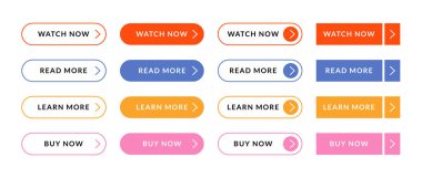 Web UI tuşları ayarlandı. Düz internet oval şekilleri, navigasyon grafikleri, renkli noktalar, okuyun, daha fazla bağlantı öğrenin, vektör sanatı