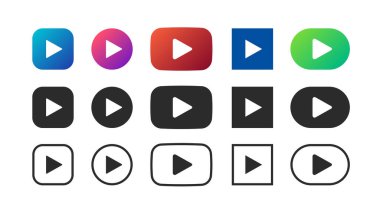 Çalma düğmesi ayarlandı. Dijital multimedya ögeleri, başlama işaretleri, video ve müzik çalar. Vektör içindeki düz gezinme paneli