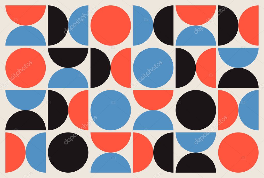 Geometric abstract shapes brutalism art. Minimal geometry elements colored poster, flat retro style vector illustration