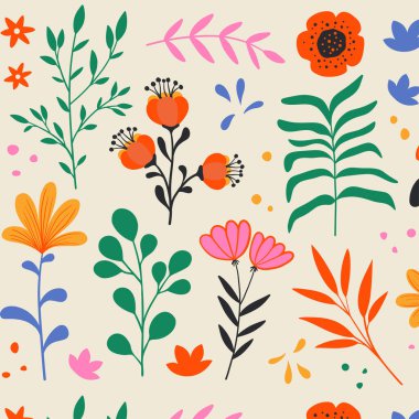 Çiçeksiz, soyut bir desen. Yabani çiçekler çiçek, renkli tıbbi bitkiler, vektörde botanik arkaplan