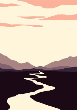 Soyut manzara posteri. Modern boho çağdaş arka plan dağ, minimalist duvar dekoru. Vektör resim baskısı