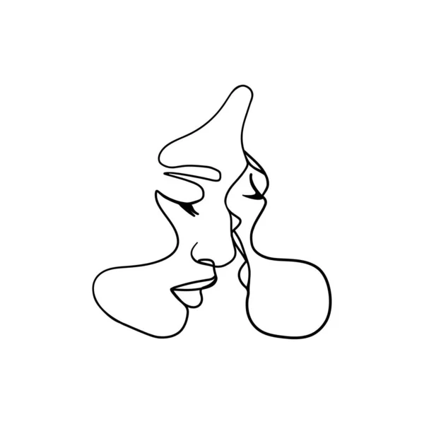 Minimalist çift öpücüğü. Soyut erkek kadın aşkı, romantik aşıklar sürekli resim baskısı. Vektör illüstrasyonu — Stok Vektör