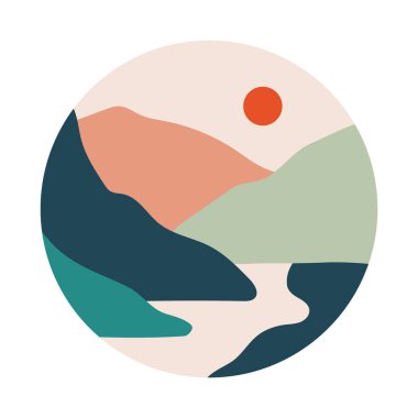 Soyut dağ manzarası tasarımı. Sosyal medya kapağı, çağdaş doğa sanatı. Vektör illüstrasyonu