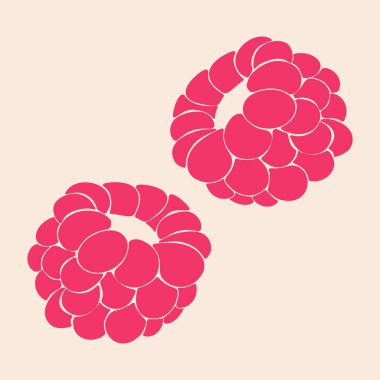 Ahududu ikonları. Olgun kırmızı böğürtlen, lezzetli organik bahçe tatlı malzemesi, soyut sağlıklı beslenme vejetaryen gıda konsepti. Vektör izole illüstrasyonu.