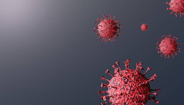 Coronavirus 'un 3 boyutlu görüntüsü. Hayati tehlike arz eden Covid-19 virüsünün tıbbi konsepti.