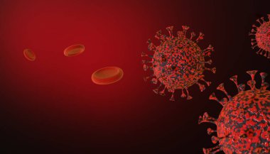 3 boyutlu Coronavirus ve kırmızı kan hücreleri. Hayati tehlike arz eden Covid-19 virüsünün tıbbi konsepti.