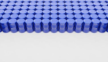 Bir grup metal yağ varilinin mavi renkli 3D görüntüsü.