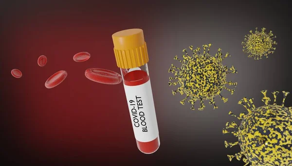 3D渲染了考罗纳维和红血球 并进行了Covid 19测试 威胁生命的病毒爆发的医学概念 数字图像说明 — 图库照片