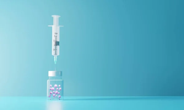 Glazen Flacon Met Covid Vaccin Injectiespuit Weergave Van Een Glazen — Stockfoto