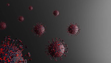 Coronavirus 'un 3 boyutlu görüntüsü. Hayati tehlikesi olan Covid-19 virüsünün tıbbi konsepti. Tıp için dijital bir görüntünün yansıması..