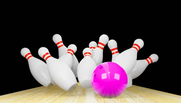 Provedení Bowlingové Stávky Kuželkami Kuličkou Digitální Obrázek Ilustrace — Stock fotografie