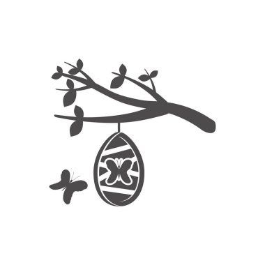 Çiçek açan bir sakura ağacı ve düz bir kelebek kozası. Vektör çizimi..