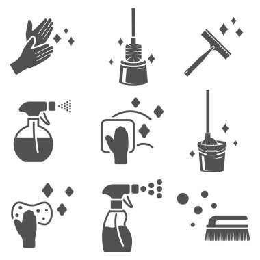 Temizleme simgesi düz stil olarak ayarlandı. Vektör illüstrasyonu.