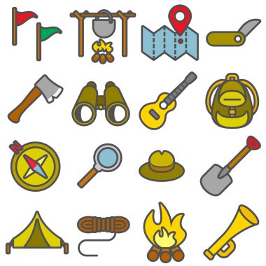 Erkek izciler renk simgelerini düz stile ayarlar. Vektör illüstrasyonu.