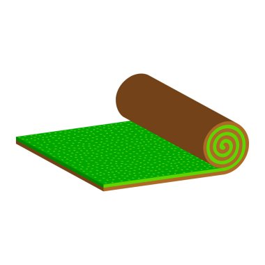 Lawn roll with brown soil.Turf roll of green grass.Vector isometric and 3D view.
