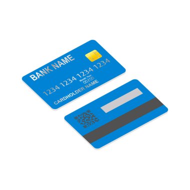 Bank card, credit card in two sides.Vector isometric and 3D view.