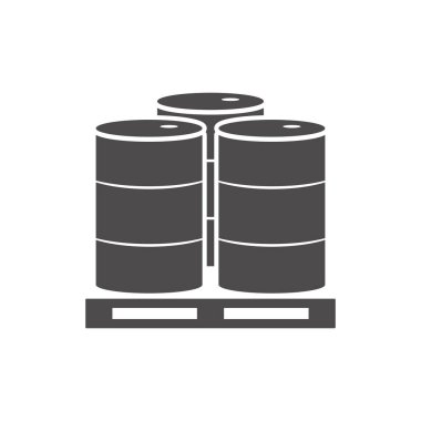 Düz bir palet simgesinde metal variller. Vektör illüstrasyonu.