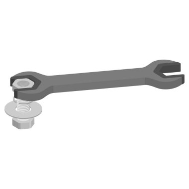Wrench tightens the bolt onto the nut.Vector isometric and 3D view.