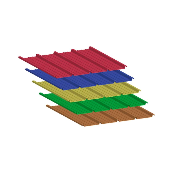 Set Roofing Tiles Assortment Five Popular Colors Vector Illustration Isometric — Stock Vector