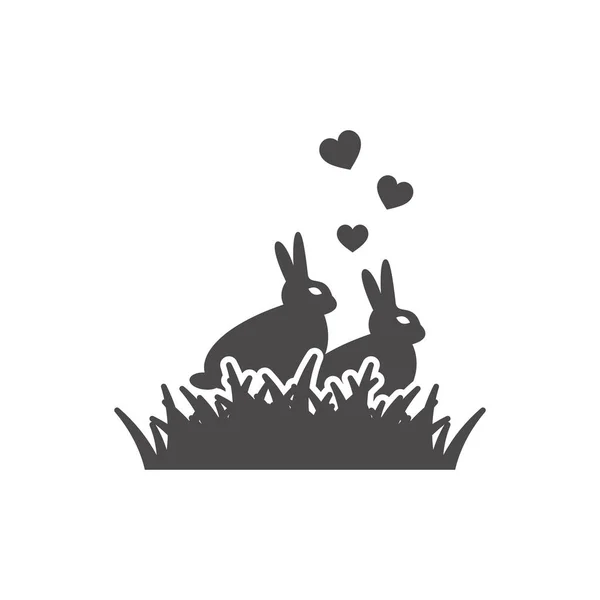 Mating Season Rabbits Icon Flat Style Vector Illustration — Wektor stockowy