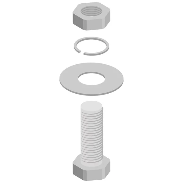 Stainless Steel Bolt Nut Vector Illustration Isometric View — Stock Vector