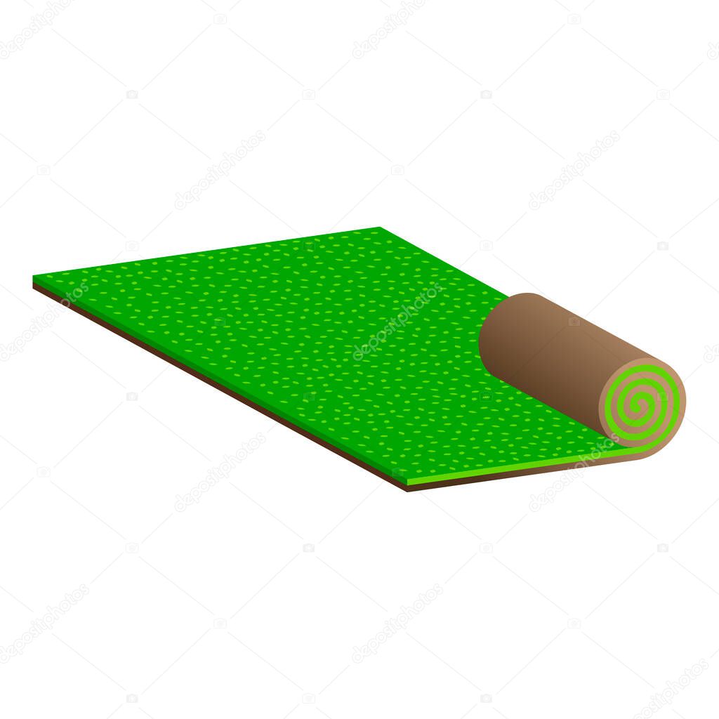 Lawn roll with brown soil.Turf roll of green grass.Vector isometric and 3D view.